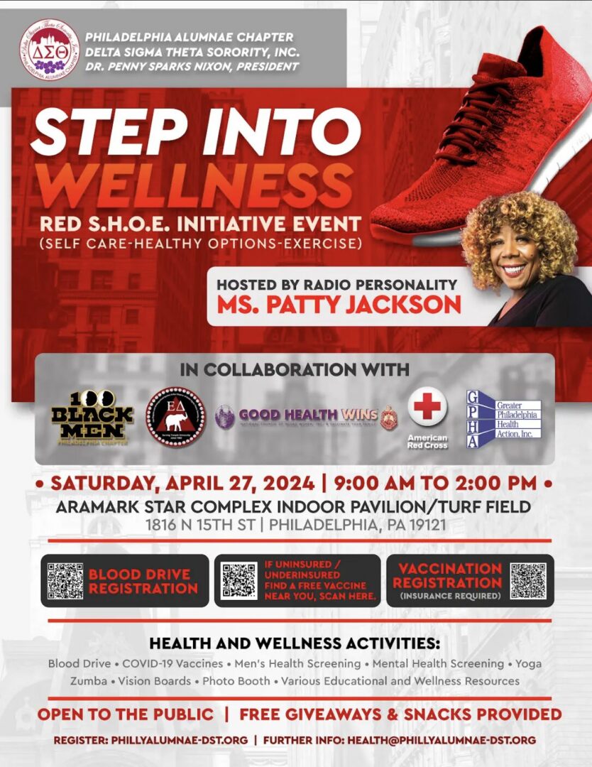 Step Into Wellness event with Ms. Patty Jackson on April 27, 2024, at Aramark Star Complex Pavilion.